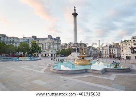 Empty Trafalgar square, early morning and natural light in London, nobody