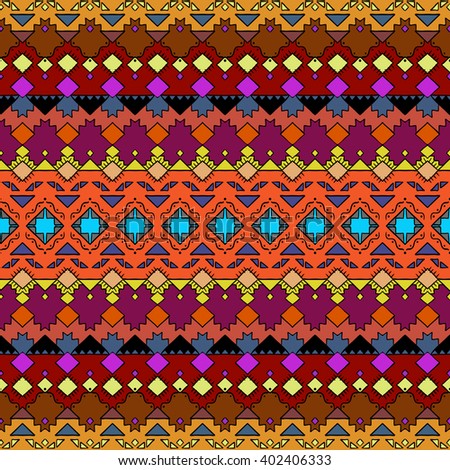 Hand drawn seamless pattern in boho chic style. Abstract background with ethnic aztec motives.
