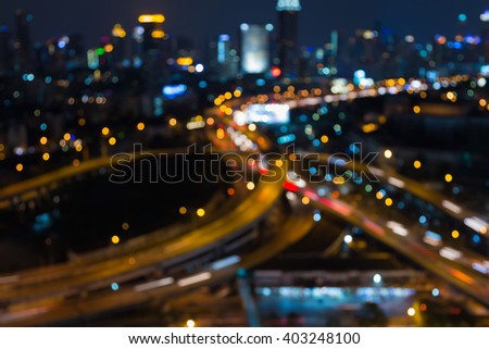 City road interchange night view, abstract blurred bokeh light background
