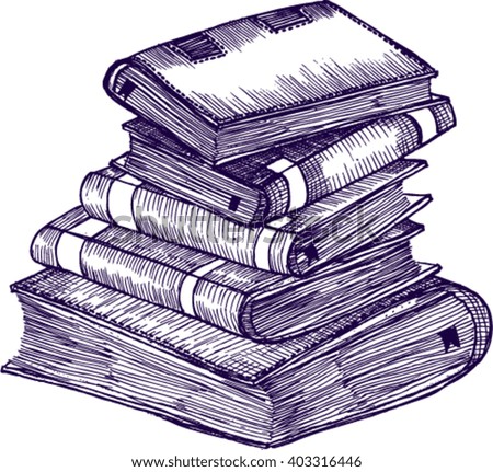stack of books, sketch