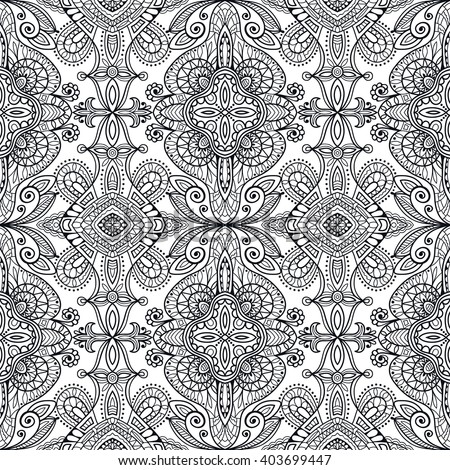 Black and white doodle sketch seamless pattern, repeating monochrome graphic texture. Tribal ethnic ornament. Vector decorative geometric background