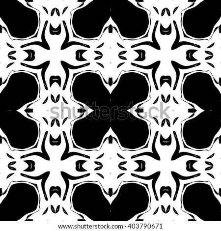 Detailed abstract black and white paisley ornament. Seamless pattern or textures. Kaleidoscopic orient popular style 