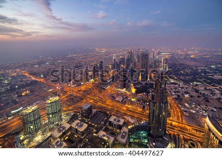 Dubai night skyline Cityscape