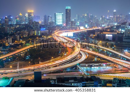 Highway in the city of Bangkok at Night in Thailand