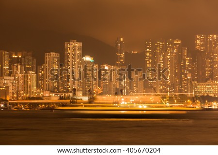 Abstract bokeh golden luxury cityscape seaside night light background
