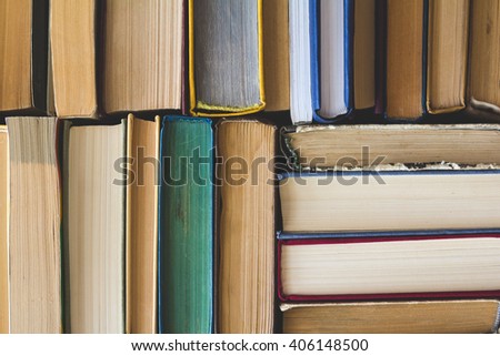 Stack of Used Old Books, top view