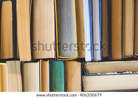 Stack of Used Old Books, top view