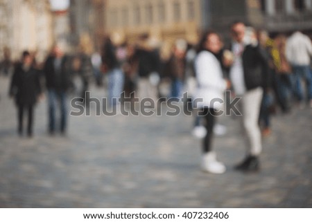 Crowded blurred street in Dresden, Germany. Blurred people background.