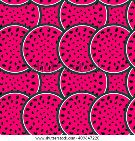 Vector seamless pattern with watermelons. Summer texture. Endless background with  watermelon slices. Good for poster. surface texture, fabric print.

