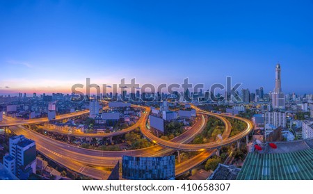Bangkok City panorama with beautiful landscape main traffic for expressway in the capital of Thailand.