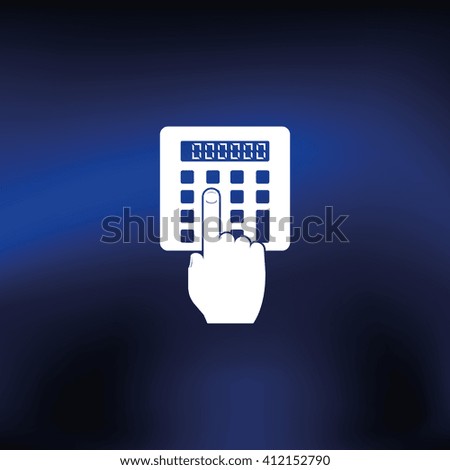 Flat design hand touch the calculator.