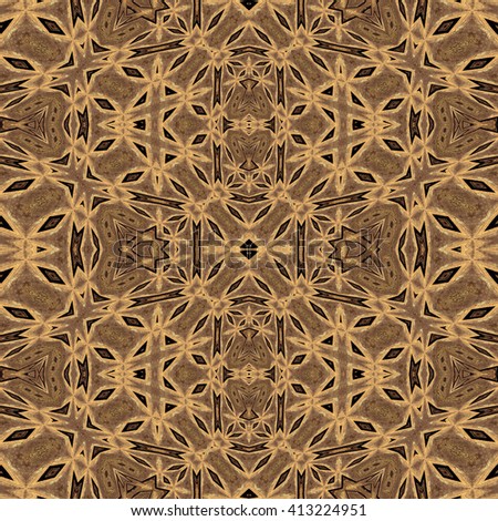 Kaleidoscope abstract background. Seamless pattern. Based on surface of old wooden beam. Fantasy shapes.