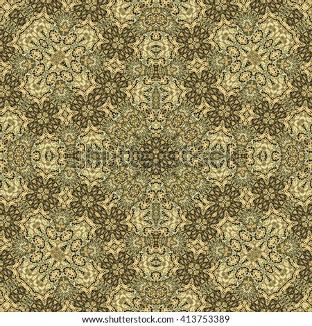 Rich royal seamless natural decoration or pattern. Made out of image of nature foliage in forest. For cloth, background, wallpaper, rug, carpet, design.
