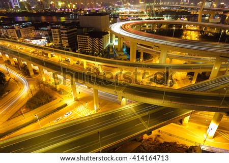 Aerial photography at Asia's largest across the rivers in Shanghai landmarks a spiral nanpu bridge of night scene 