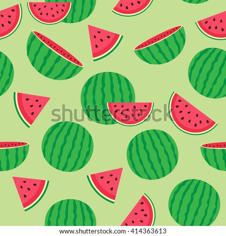 Cute seamless pattern with watermelons. Vector illustration 