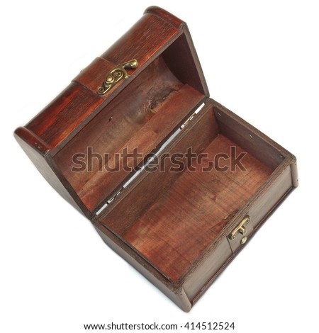 Opened  Decorative Vintage Old Storage Redwood Box Or Casket Top View Isolated On White Background