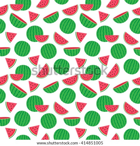 Cute seamless pattern with watermelons on white background
