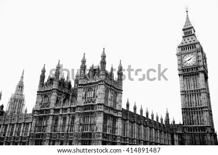 Black & White image of the Houses Of Parliament in Westminster, London, England, UK