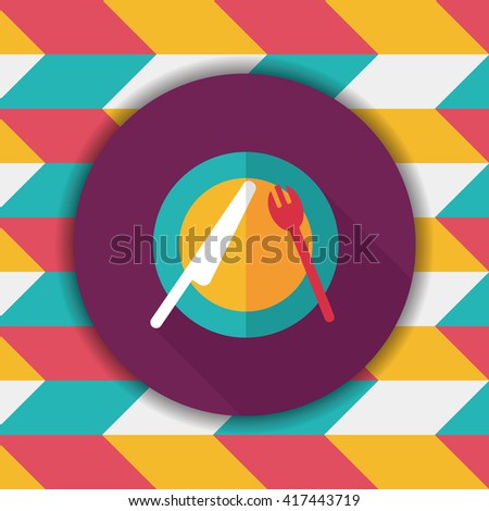 dishware and cutlery flat icon with long shadow