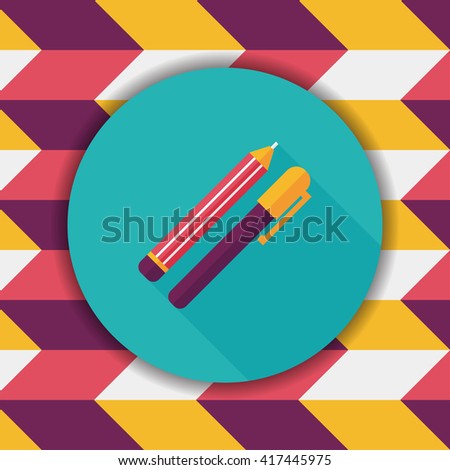 Pencil and pen flat icon with long shadow,eps10