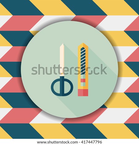 Scissors and paper knife flat icon with long shadow,eps10