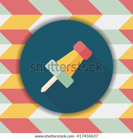 push pin flat icon with long shadow,eps10