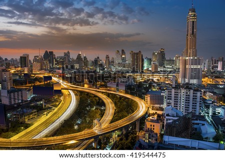 Bangkok cityscape at twilight, Thailand