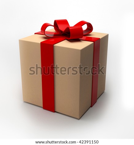 Beige gift box with red ribbon illustration isolated