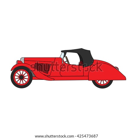 Red cartoon retro car. 