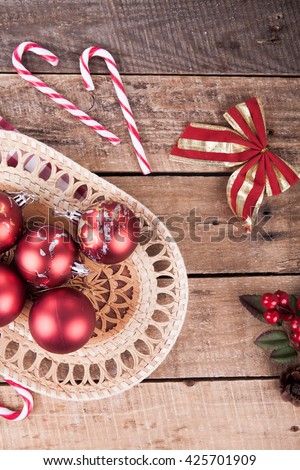 Christmas toys and candies in a basket