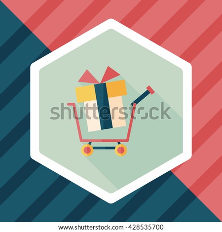 shopping cart flat icon with long shadow