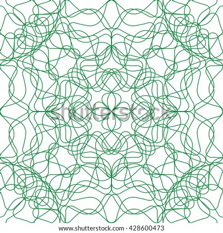 Seamless abstract background pattern with green guilloche ornament on white (transparent) background. Vector illustration eps