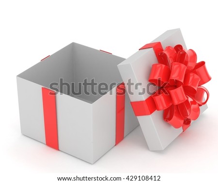 open gift box with bows isolated on white. 3d rendering.