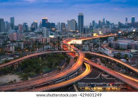 Bangkok city at dusk, Thailand.