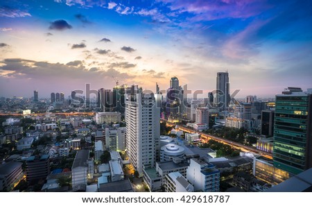 Citscape of Bangkok.Night View at satorn road Bangkok,Thailand.