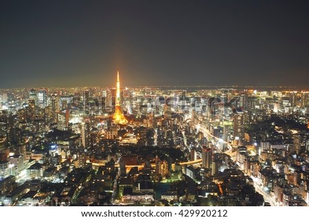 Cityscape view with Tokyo Tower at night, Tokyo, Japan