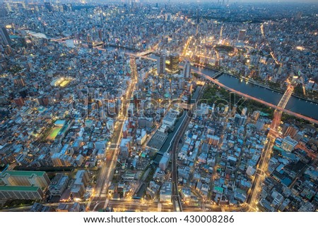 Cityscape bulding from top view, center of Japan
