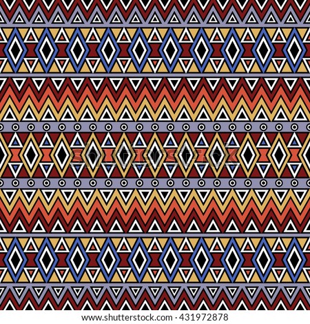 Abstract seamless pattern with ethnic aztec motives. Boho design. Bright colored tribal pattern. Folk stylized print template for textile and paper. Summer fashion.