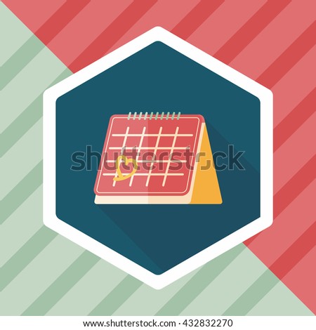 Valentine's Day February fourteen calendar flat icon with long shadow,eps10