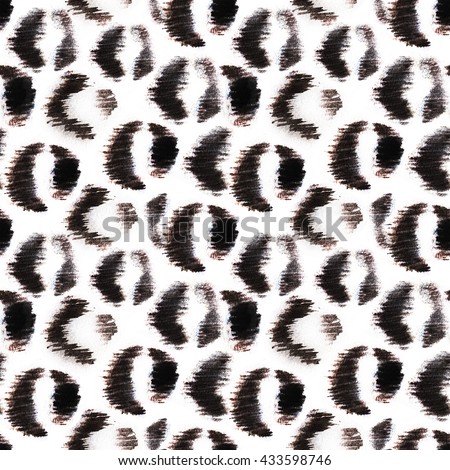 Seamless hand drawn jaguar pattern. Black animalistic spots on white background.