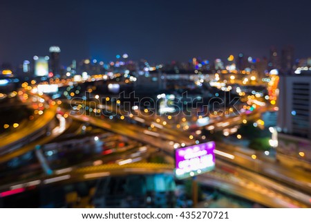 Blurred bokeh light night view city road overpass, abstract backgroundB
