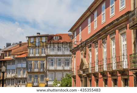 Colorful houses in the historical center of Guimaraes, Portugal