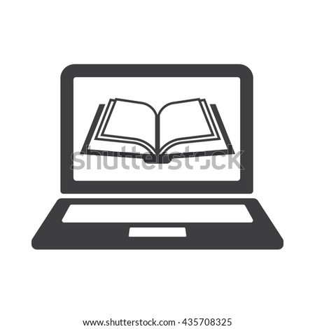 Book icon coming out of laptop screen concept for ebooks, online database, elearning.