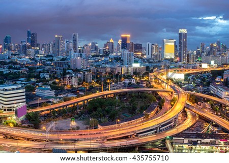 Cityscape of Bangkok city at night , Thailand .