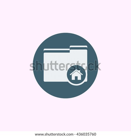 Vector illustration of folder home sign icon on blue circle background.