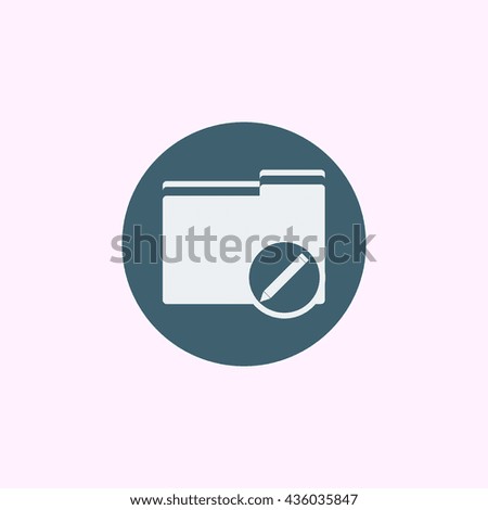 Vector illustration of folder edit sign icon on blue circle background.