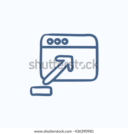 Browser window with upload sign vector sketch icon isolated on background. Hand drawn Browser window with upload sign icon. Browser window with upload sign sketch icon for infographic, website or app.