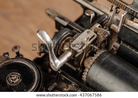 old vintage typewriter macro close up, details, machinery