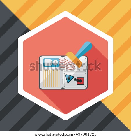 Passport icon, flat icon with long shadow