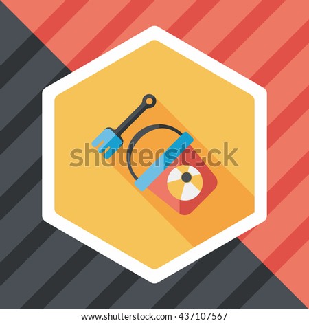 Shovel and bucket toys flat icon with long shadow,eps10